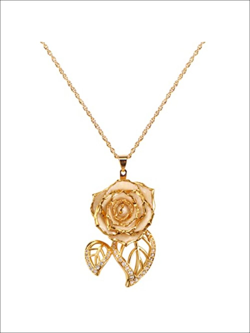 Genuine 24k Gold Dipped Real Rose Pendant Necklace for Women